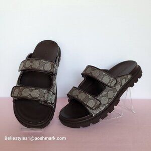 COACH Two-Band Sport Slide In Signature Jacquard- Women’s Size 9B- Oak/ Maple⭐